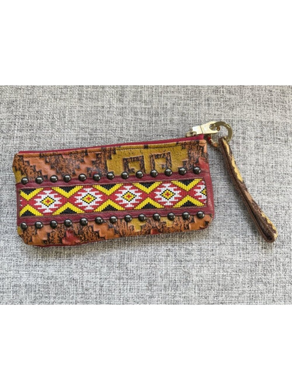Kurtmen Studded Leather Wristlet Bag Multicolor Beaded Southwestern Southwest